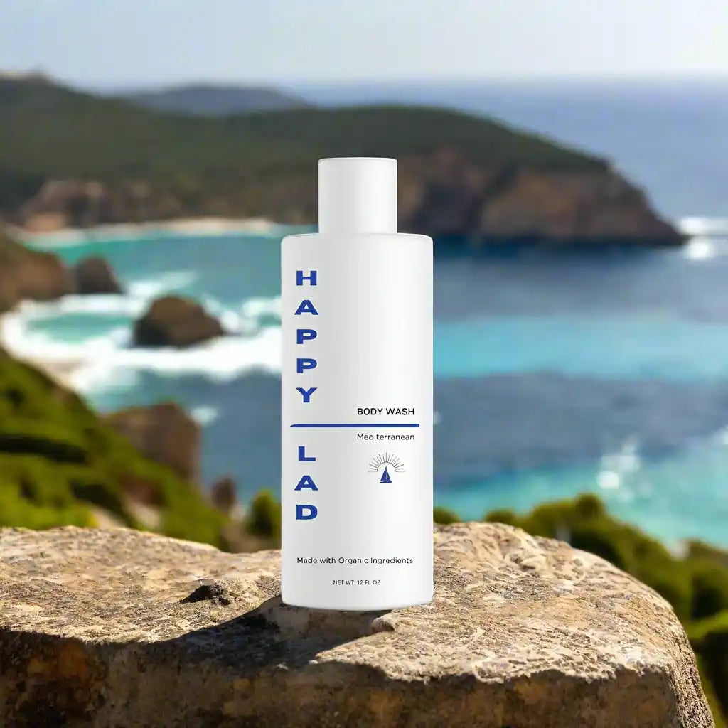 Natural men's body wash made with organic ingredients and scented with essential oils, to make you feel like you are really there. (Mens soap by Happy Lad)