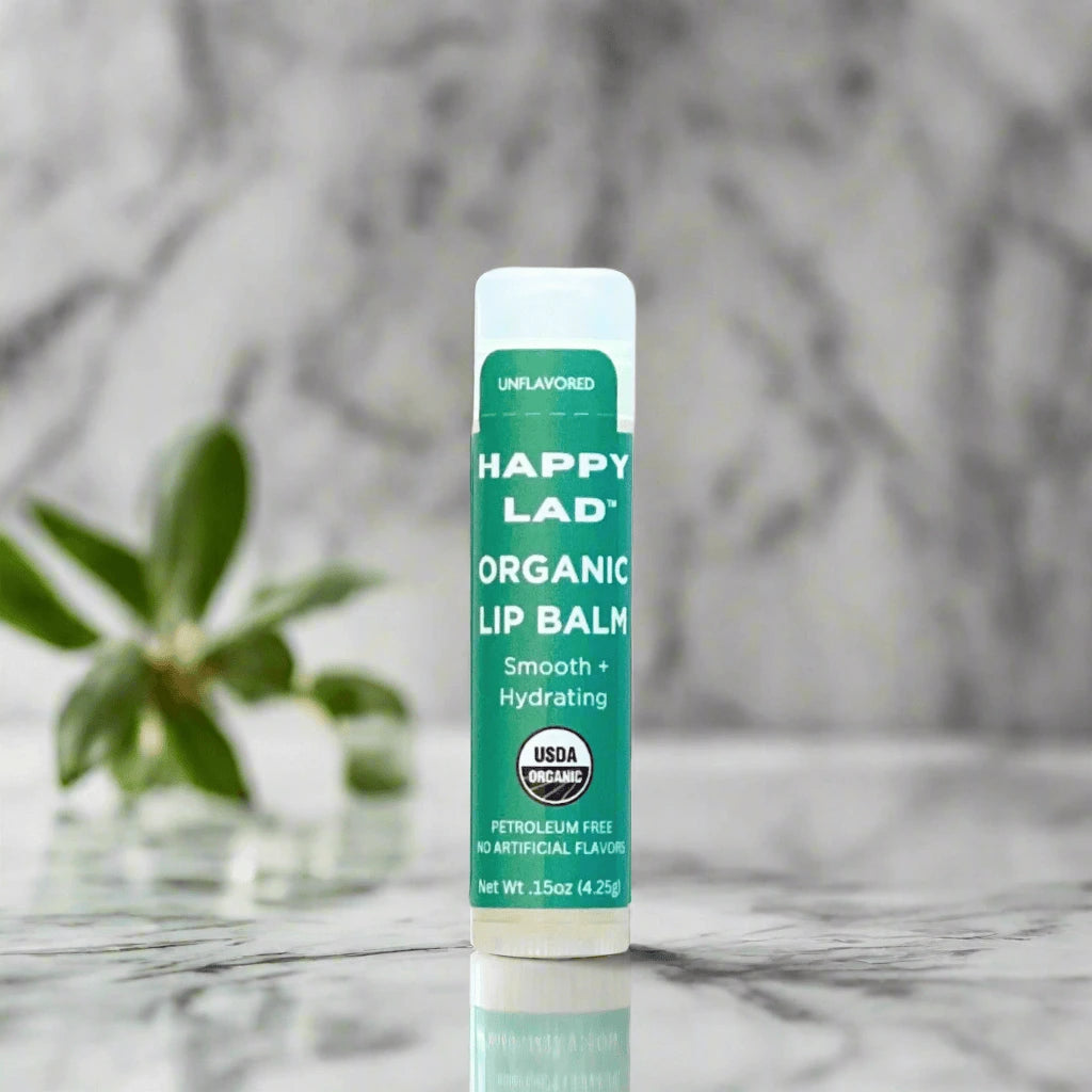 Happy Lad's Organic Lip Balm that is smooth and hydrating with no artificial flavor and is petroleum free. Nicknamed the "Lip Redeemer" to save your lips.