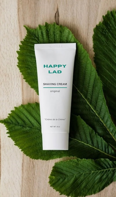 Happy Lad's natural shaving cream is safe, natural, and plant derived that provides a rich, slick, moisturizing lather for smooth shaves, softer skin, and less irritation to deliver a close, comfortable shave for men.